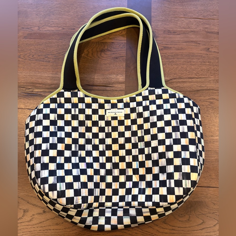 MacKenzie-Childs Black and Yellow Tote Bag with Checkered Design